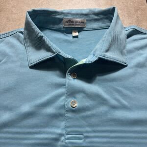 Peter Millar Men’s L Summer Comfort Blue Striped Performance Golf Polo Shirt